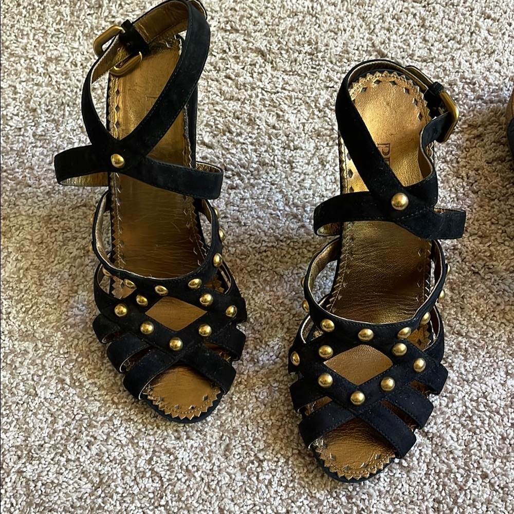 Prada Black and Gold Heels with Metallic Accents